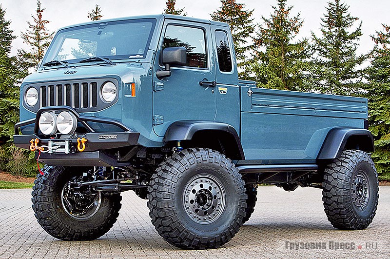 Концепт-трак Mighty FC concept на базе Jeep Wrangler Rubicon, 2012 г. Автомобиль отличается портальными мостами MOPAR и шинами с внешним статическим диаметром 39,6 дюймов