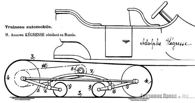 Чертёж гусеничного хода Кегресса из описания французского патента, 1913 г.