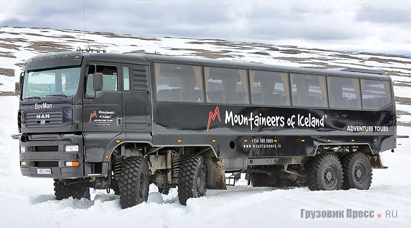 Гибридный вариант от Mountaineers of Iceland, названный BovMan. На этот раз исландские туристы позвали на помощь специалистов из компании Vélrás (Рейкьявик). Кузов для туристической машины был позаимствован у отслужившего свой срок автобуса Bova, а четырёхосное шасси грузовика MAN TGA купили у дилера. После соединения компонентов компаний MAN и Bova возникла идея названия BovMan