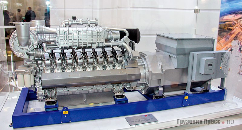 Пример генераторной установки с использованием промышленного двигателя Rolls-Royce серии 4000 для горнодобывающей отрасли. Дизель V16, рабочим объёмом 48,7 л весит около 7 т развивает 2300 л.с. при 1900 об/мин, максимальный крутящий момент составляет 9313 Н·м при 1500 об/мин